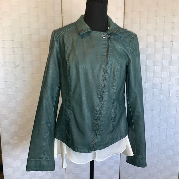 Anthropologie Fayette Vegan Leather Jacket Teal Boho Peplum Women’s Size 12 - Picture 8 of 15